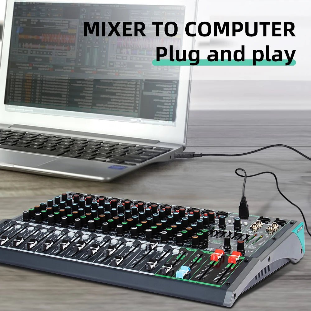 DEPUSHENG PA 12 Mixer – Professional Audio Mixer with 48V Phantom Power, USB Bluetooth MP3 Input, and LED Display for Recording & Live Broadcast - ZAMAR AUDIO SOLUTIONS