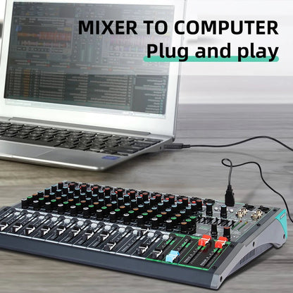 DEPUSHENG PA 12 Mixer – Professional Audio Mixer with 48V Phantom Power, USB Bluetooth MP3 Input, and LED Display for Recording & Live Broadcast - ZAMAR AUDIO SOLUTIONS