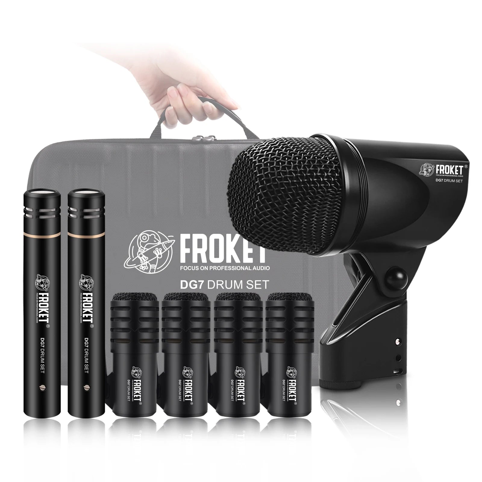 DG7 Professional Drum Microphone Kit – Dynamic Bass, Snare, and Cymbal Microphones with Grip Arm Stand for Pro Studio Use - ZAMAR AUDIO SOLUTIONS