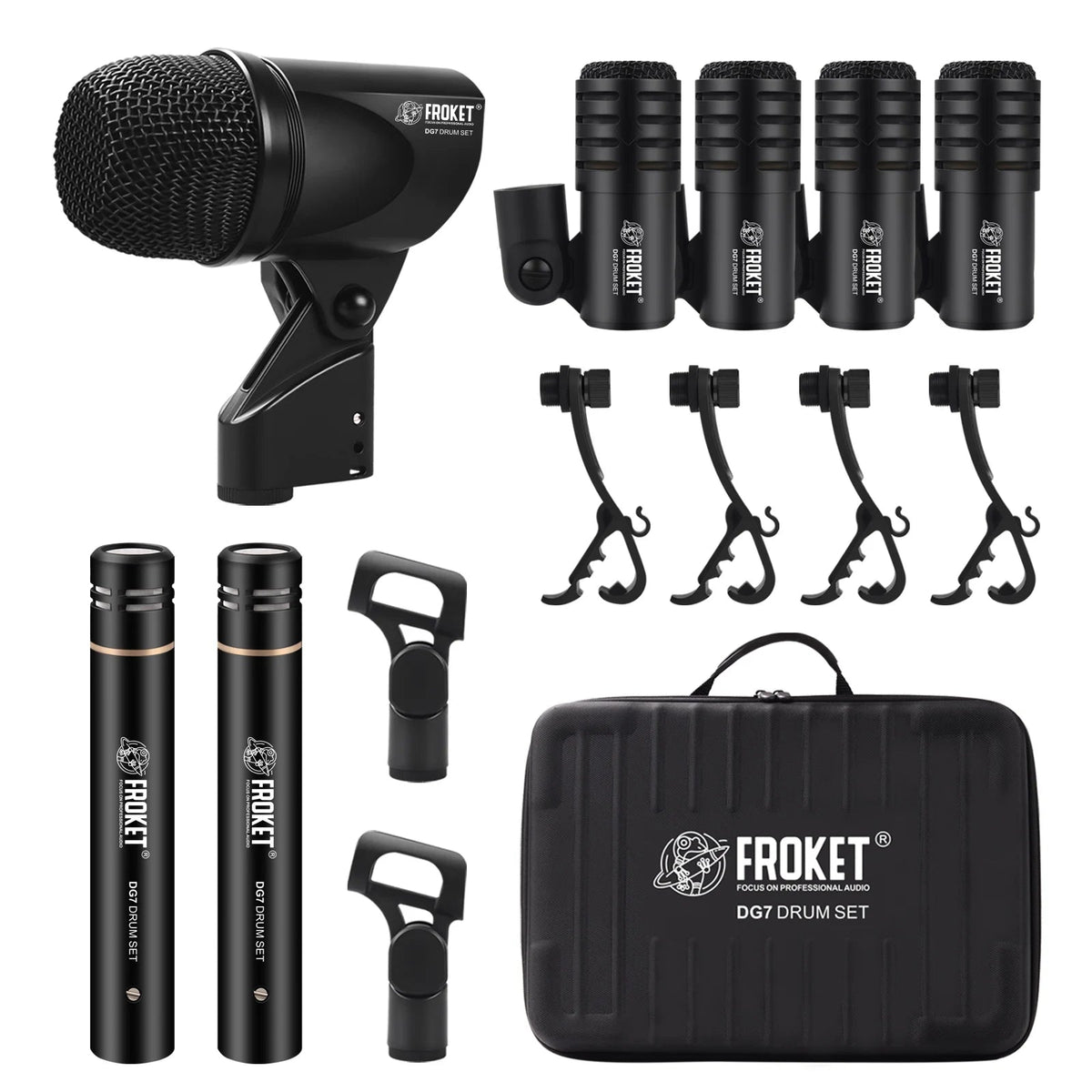 DG7 Professional Drum Microphone Kit – Dynamic Bass, Snare, and Cymbal Microphones with Grip Arm Stand for Pro Studio Use - ZAMAR AUDIO SOLUTIONS