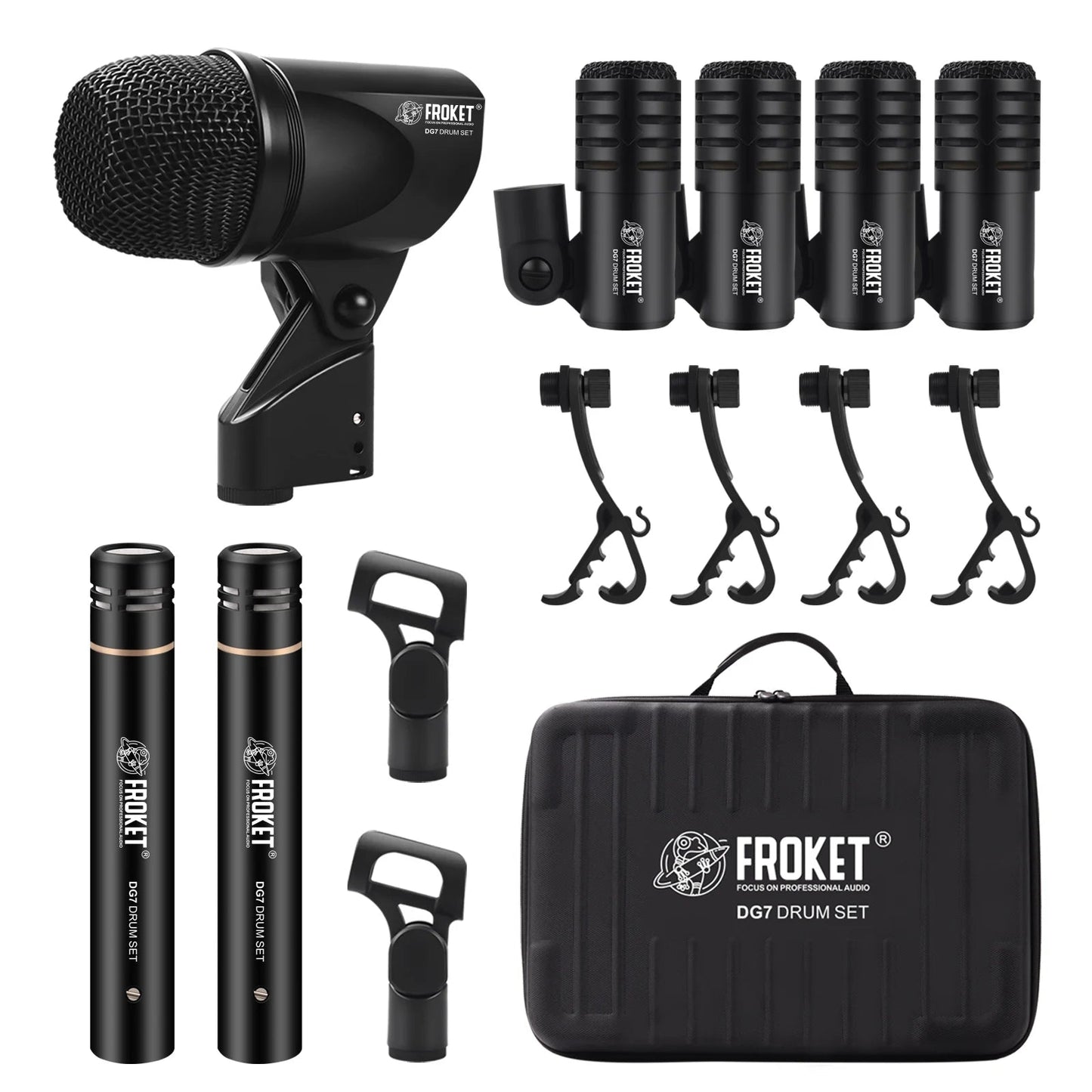 DG7 Professional Drum Microphone Kit – Dynamic Bass, Snare, and Cymbal Microphones with Grip Arm Stand for Pro Studio Use - ZAMAR AUDIO SOLUTIONS
