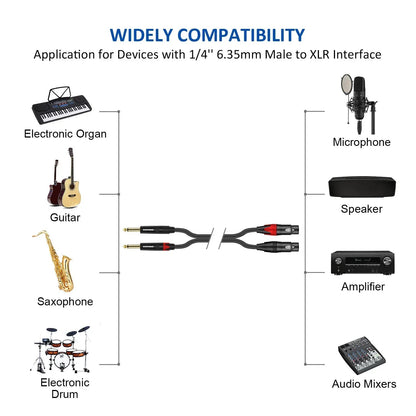 DREMAKE Mic Cable Male TS 1/4" Jack – 2x 6.5mm to 2x XLR Female 3-Pin for Mixing Board, Speaker, Dual XLR to Dual 6.35mm Patch Cord - ZAMAR AUDIO SOLUTIONS