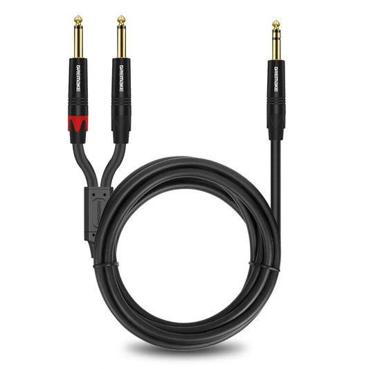 DREMAKE TRS 6.35mm to Double 6.35mm TS Cable – 2 Mono 6.5 Jack to 1/4 Inch 6.35 TRS Audio Breakout Y-Splitter Cord for Amplifier - ZAMAR AUDIO SOLUTIONS