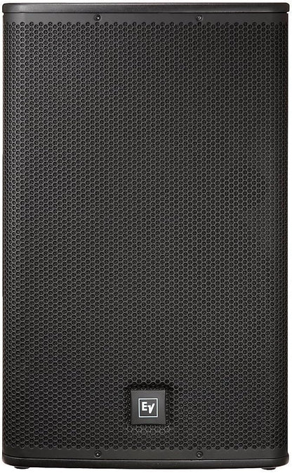 front view of the Electro-Voice ELX115 Kenya passive PA cabinet with full hexagonal grille and EV logo badge