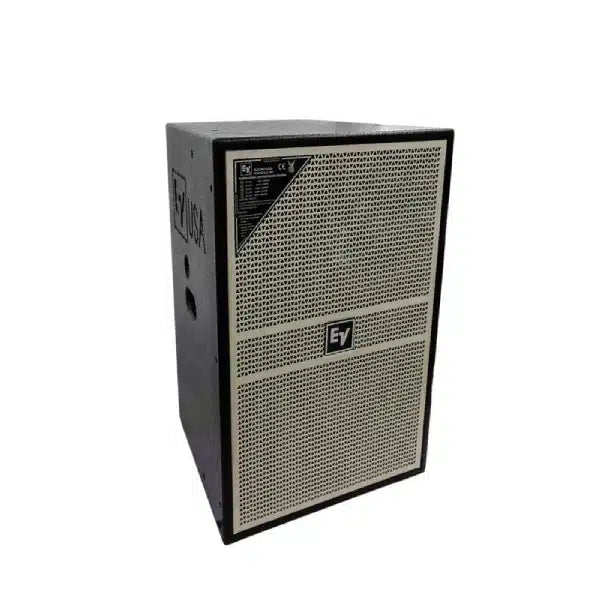 Electro-Voice EV115 White Kenya — 3/4 view showing white grille, dark side panel, EV logo badge and EV USA branding