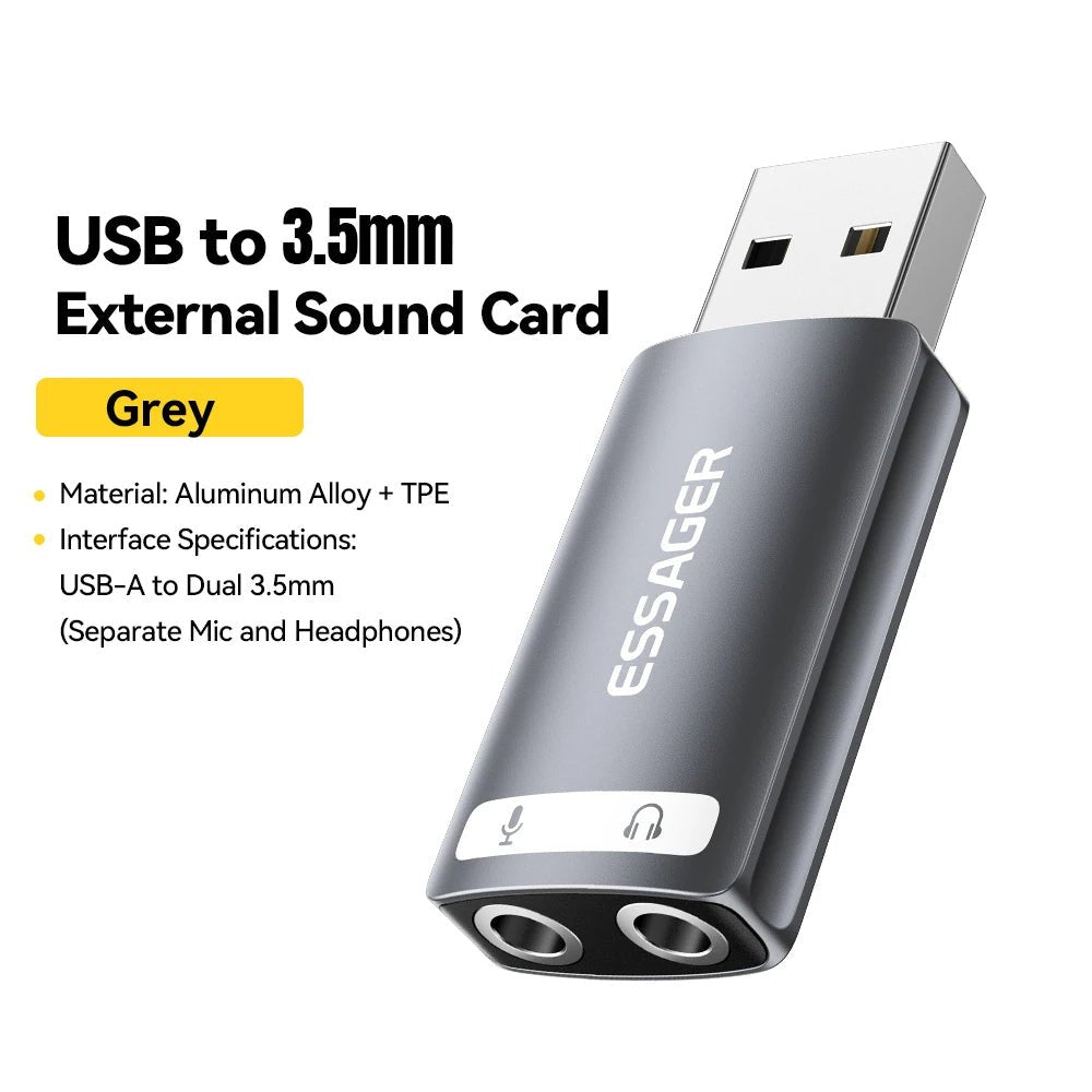 Essager 3.5mm USB External Sound Card – Audio Adapter for Microphone and Headphone, Compatible with Windows, Mac, Linux, PC, Laptops, Desktops, PS5/4 - ZAMAR AUDIO SOLUTIONS