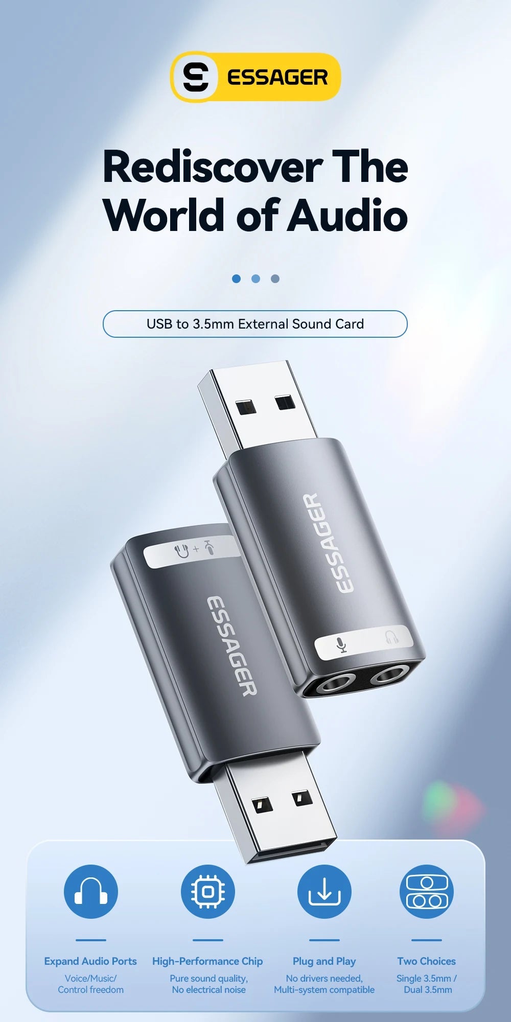 Essager 3.5mm USB External Sound Card – Audio Adapter for Microphone and Headphone, Compatible with Windows, Mac, Linux, PC, Laptops, Desktops, PS5/4 - ZAMAR AUDIO SOLUTIONS