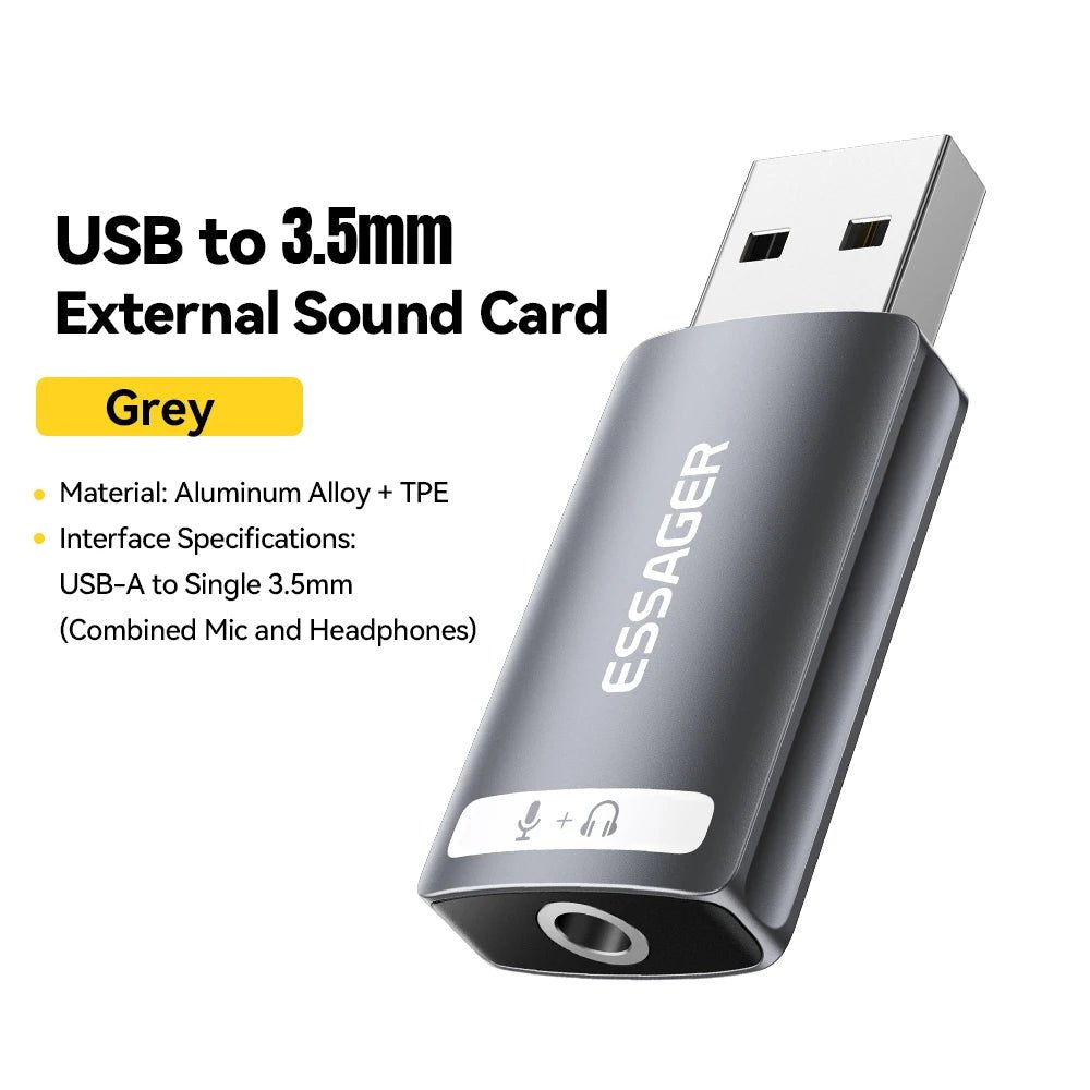 Essager 3.5mm USB External Sound Card – Audio Adapter for Microphone and Headphone, Compatible with Windows, Mac, Linux, PC, Laptops, Desktops, PS5/4 - ZAMAR AUDIO SOLUTIONS
