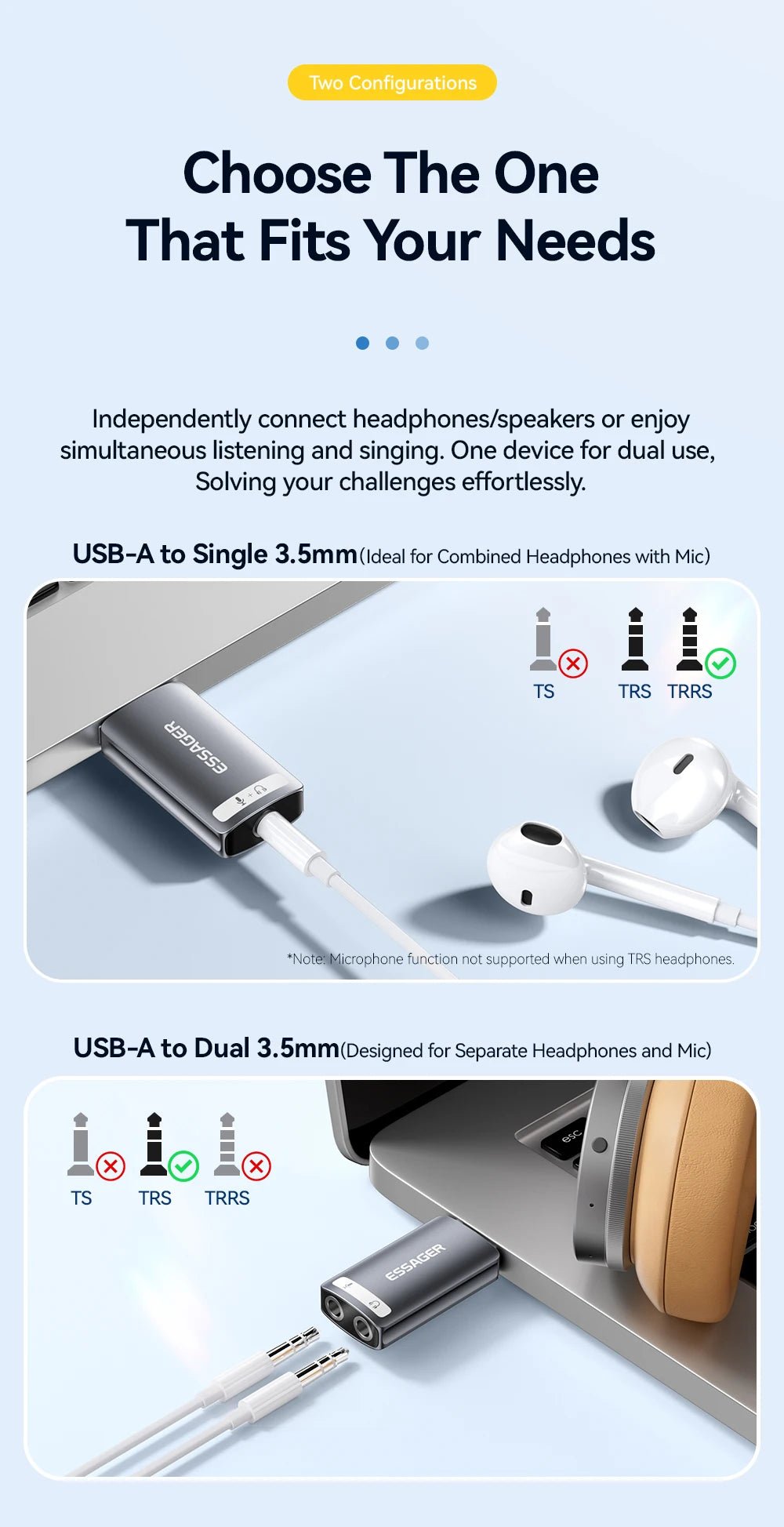 Essager 3.5mm USB External Sound Card – Audio Adapter for Microphone and Headphone, Compatible with Windows, Mac, Linux, PC, Laptops, Desktops, PS5/4 - ZAMAR AUDIO SOLUTIONS