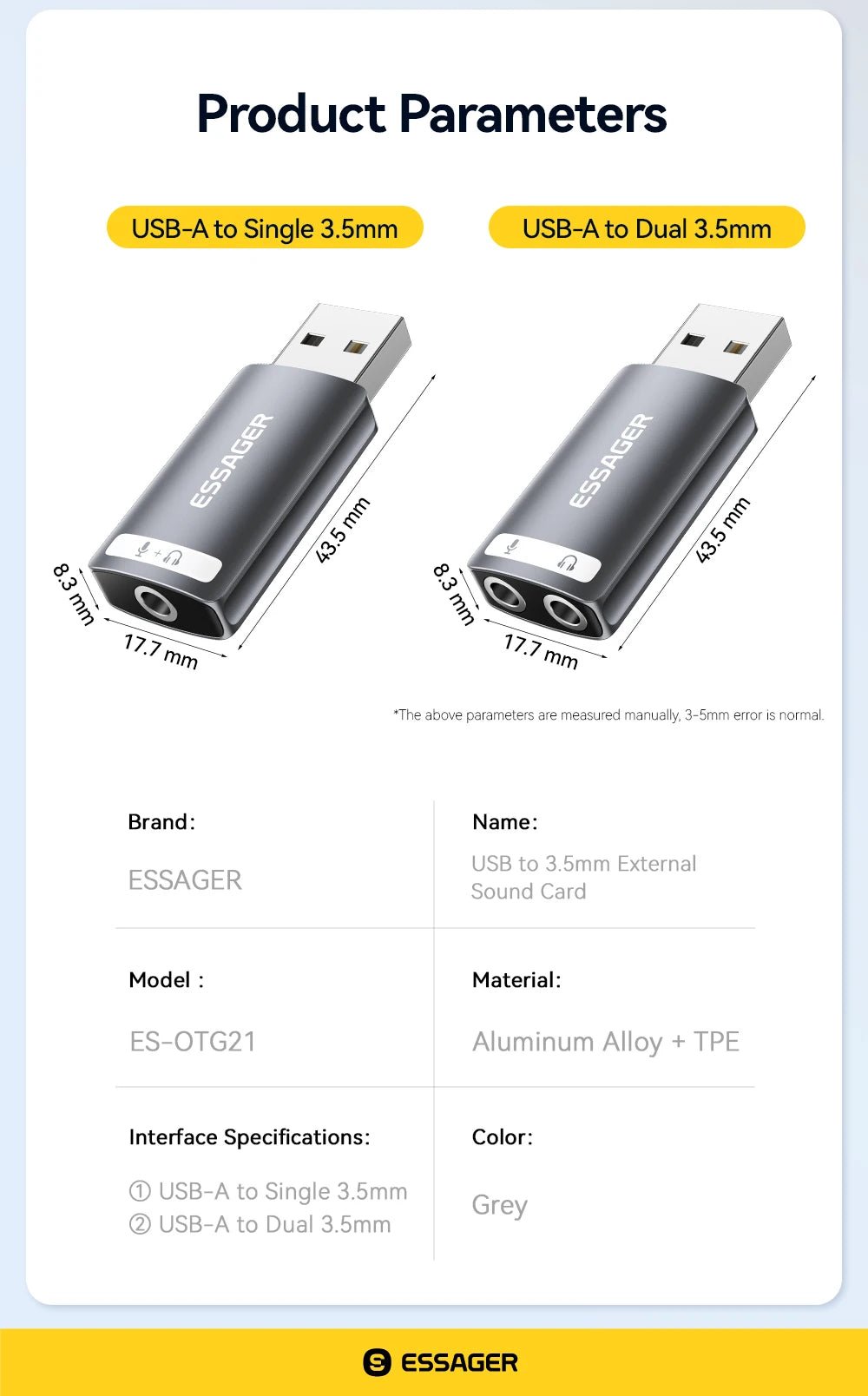 Essager 3.5mm USB External Sound Card – Audio Adapter for Microphone and Headphone, Compatible with Windows, Mac, Linux, PC, Laptops, Desktops, PS5/4 - ZAMAR AUDIO SOLUTIONS