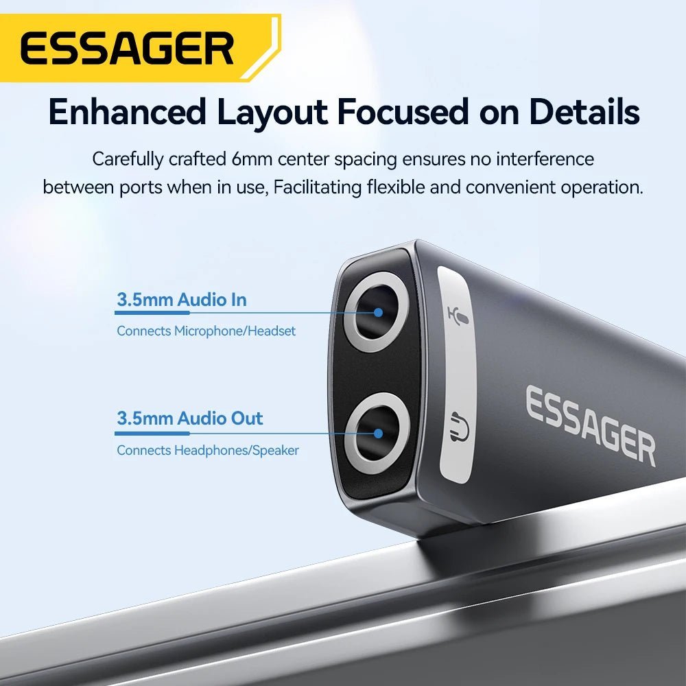 Essager 3.5mm USB External Sound Card – Audio Adapter for Microphone and Headphone, Compatible with Windows, Mac, Linux, PC, Laptops, Desktops, PS5/4 - ZAMAR AUDIO SOLUTIONS