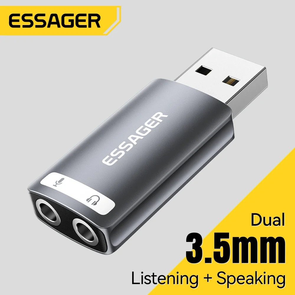 Essager 3.5mm USB External Sound Card – Audio Adapter for Microphone and Headphone, Compatible with Windows, Mac, Linux, PC, Laptops, Desktops, PS5/4 - ZAMAR AUDIO SOLUTIONS