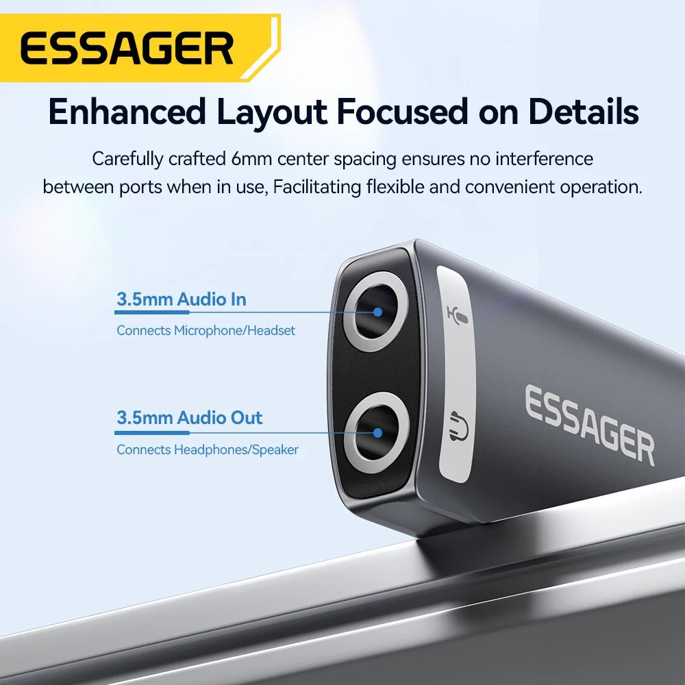 Essager 3.5mm USB External Sound Card – Audio Adapter for Microphone and Headphone, Compatible with Windows, Mac, Linux, PC, Laptops, Desktops, PS5/4 - ZAMAR AUDIO SOLUTIONS