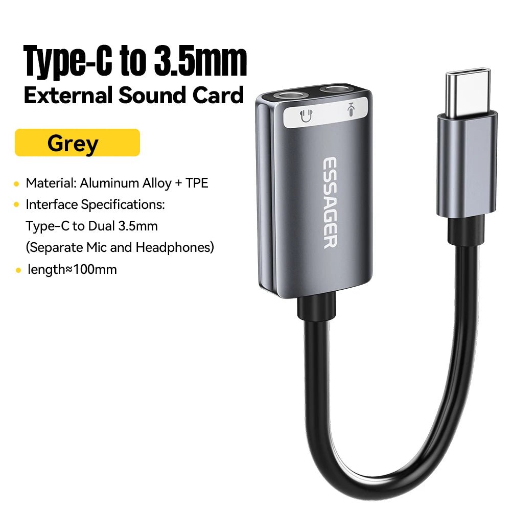 Essager 3.5mm USB External Sound Card – Audio Adapter for Microphone and Headphone, Compatible with Windows, Mac, Linux, PC, Laptops, Desktops, PS5/4 - ZAMAR AUDIO SOLUTIONS