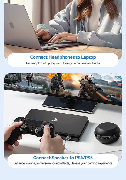 Essager 3.5mm USB External Sound Card – Audio Adapter for Microphone and Headphone, Compatible with Windows, Mac, Linux, PC, Laptops, Desktops, PS5/4 - ZAMAR AUDIO SOLUTIONS