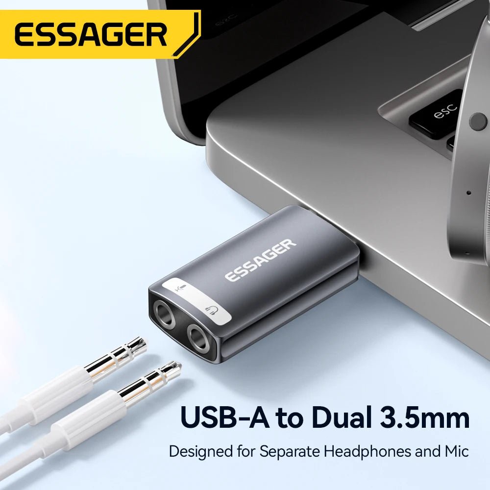 Essager 3.5mm USB External Sound Card – Audio Adapter for Microphone and Headphone, Compatible with Windows, Mac, Linux, PC, Laptops, Desktops, PS5/4 - ZAMAR AUDIO SOLUTIONS