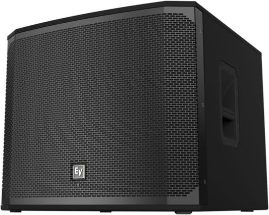 EV EKX-18SP subwoofer Kenya — three-quarter front-left view showing full grille, EV badge and side carry handle`