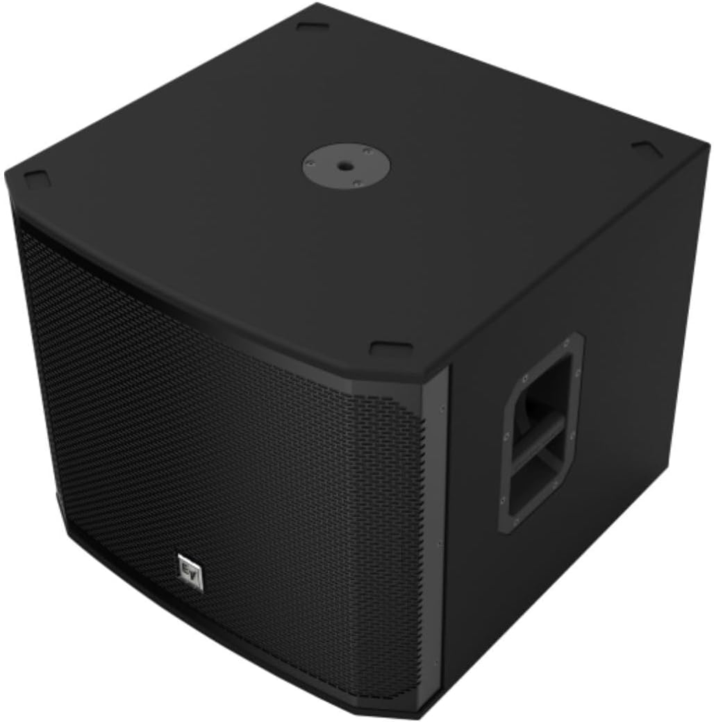 EV EKX-18SP subwoofer Kenya overhead three-quarter view showing top pole-mount socket, grille and EV badge