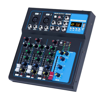 F4-USB 4-channel mixer rear inputs showing XLR combo jacks, RCA outputs and USB port, Zamar Kenya
