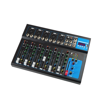 F7-USB mixer Kenya front panel showing 3-band EQ and XLR inputs