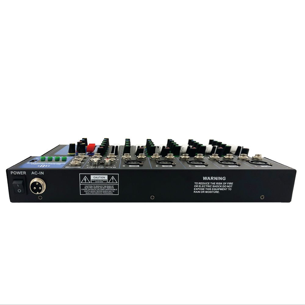 F7-USB mixer Kenya front panel showing 3-band EQ and XLR inputs