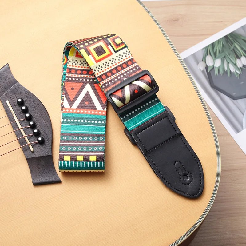 Fashion Retro Ethnic Style Guitar Strap – Adjustable Leather Strap for Folk Guitar, Electric Guitar, Bass, Ukulele - ZAMAR AUDIO SOLUTIONS