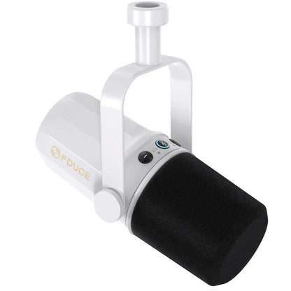 FDUCE SL40X USB XLR microphone Kenya white edition three-quarter angle showing FDUCE logo and foam windshield