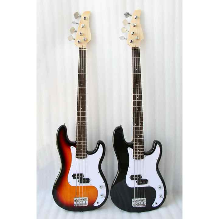 Fender Precision Bass Kenya in Sunburst and Black finishes side by side, full front view