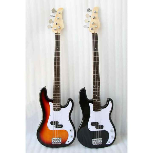 Fender Precision Bass Kenya in Sunburst and Black finishes side by side, full front view