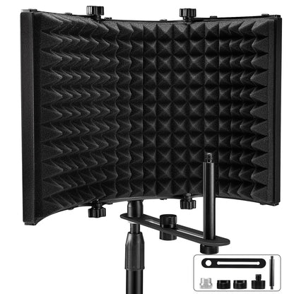 Foldable Microphone Isolation Shield – Studio Sound Absorbing Foam Reflector, Adjustable Vocal Soundproof Panel - ZAMAR AUDIO SOLUTIONS