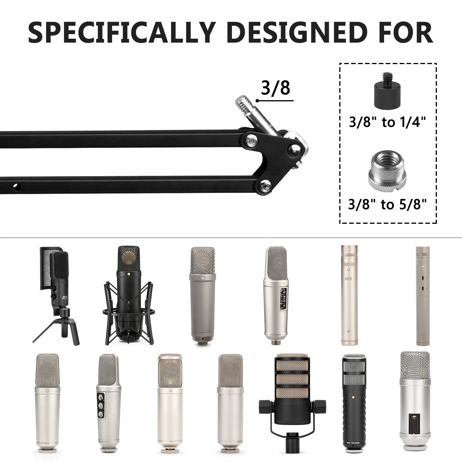 Geekria Microphone Arm Stand – Adjustable Boom Stand for Rode PodMic, NT - USB, NT1 - A, NT1, and Other Standard Microphones - ZAMAR AUDIO SOLUTIONS
