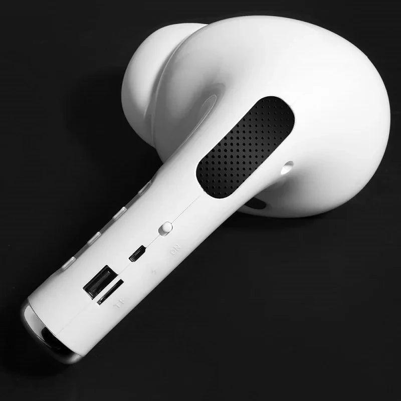 Giant earphone Bluetooth speaker Kenya dark background showing USB port TF card slot and charging port on stem