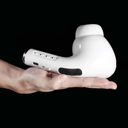 Giant earphone Bluetooth speaker Kenya side profile held in palm showing speaker grille and stem control panel