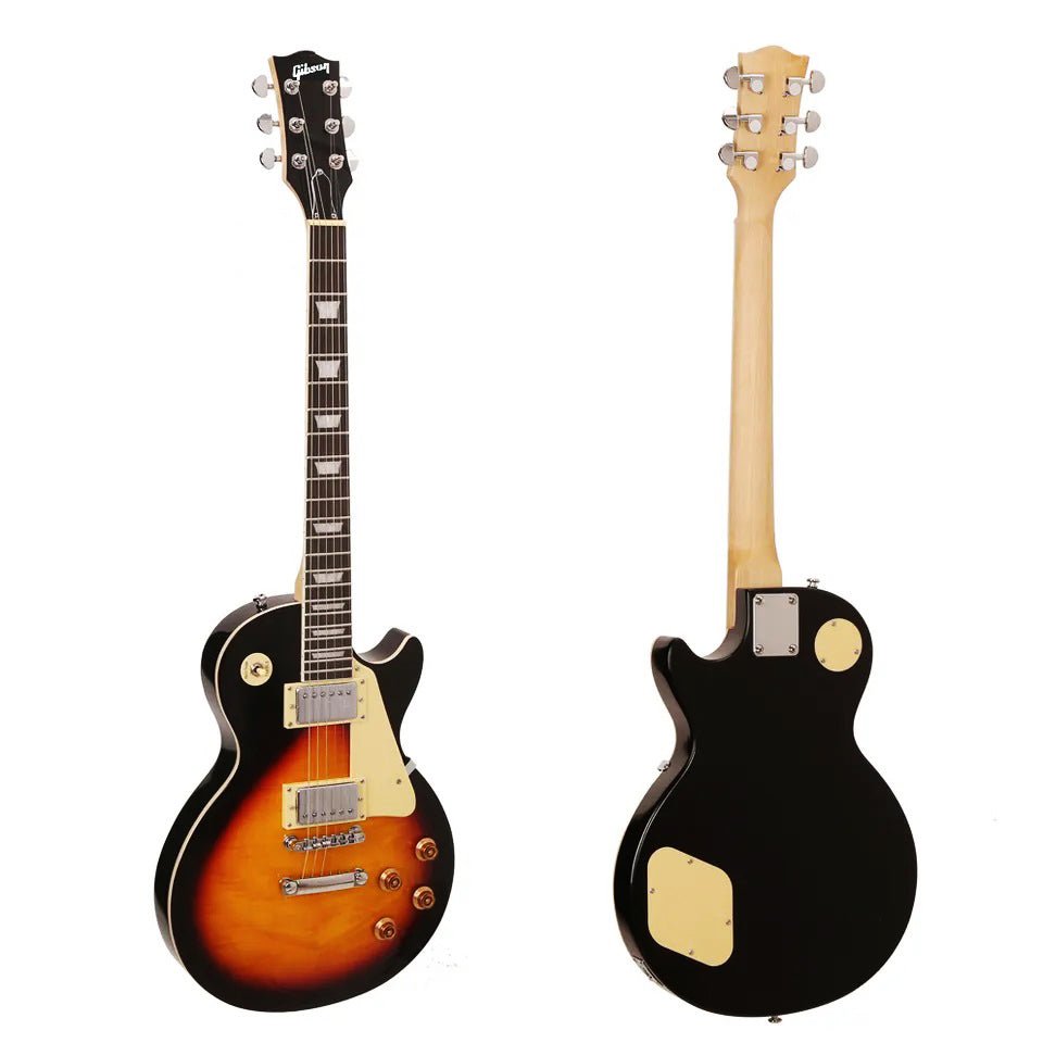 Gibson electric guitar Kenya — Les Paul sunburst, front and back view showing mahogany body and hardware