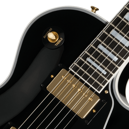 Gibson Les Paul Custom Kenya gloss Black Beauty finish angled view showing full body binding