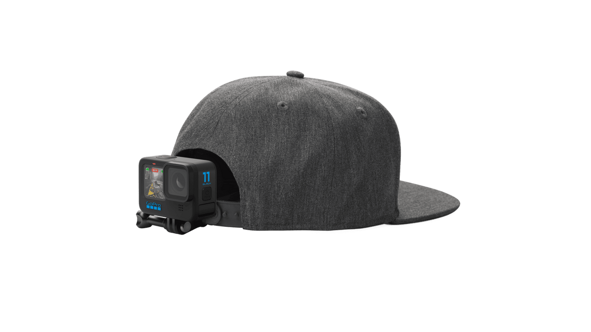 Adjustable GoPro head strap mount worn during outdoor adventure