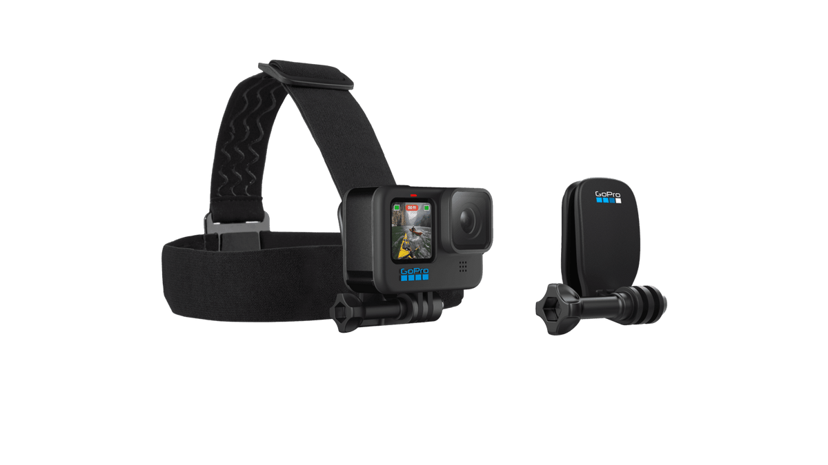 GoPro head strap mount with QuickClip for hands-free POV recording