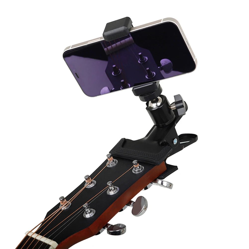 Guitar Head Clip Mobile Phone Holder Stand – Black Metal & Sponge Support for Lyrics, Sheet Music & Street Singing - ZAMAR AUDIO SOLUTIONS