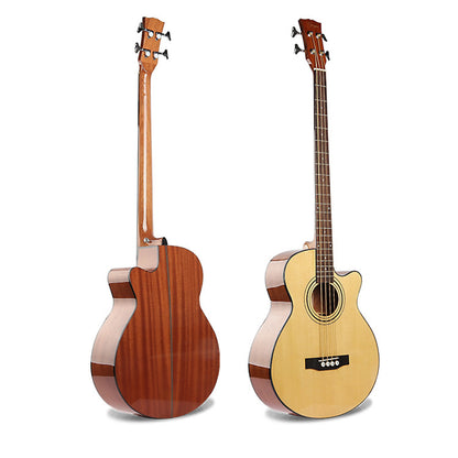 Happy 5-string acoustic bass guitar — full size, natural finish, spruce top, rosewood fingerboard, chrome tuners, 5-string BEADG configuration