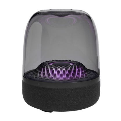Harman Kardon Aura Studio 4 Kenya front view with purple ambient lighting glowing through dome