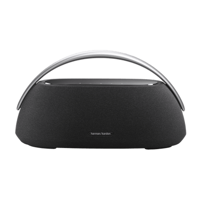 Harman Kardon Go Play 3 Kenya black speaker front view showing speaker grille and aluminum handle