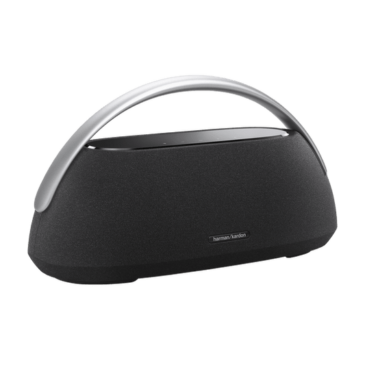 Harman Kardon Go Play 3 Kenya black speaker hero 3/4 angle view with aluminum carry handle