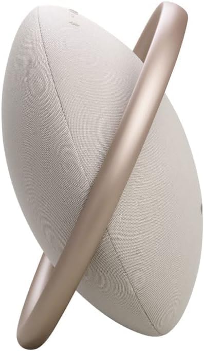 Harman Kardon Onyx Studio 8 Kenya champagne colorway side profile showing orbital handle and fabric body