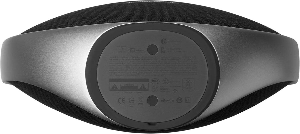 Harman Kardon Onyx Studio 9 Kenya — top-down view of base showing regulatory labels and serial info