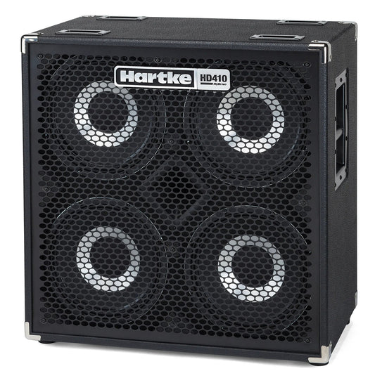 Hartke HD410 bass cabinet Kenya — angled front view showing steel grille and four 10-inch HyDrive drivers