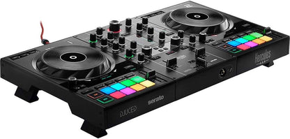 Hercules DJControl Inpulse 500 2-channel DJ controller top view with jog wheels and RGB pads visible