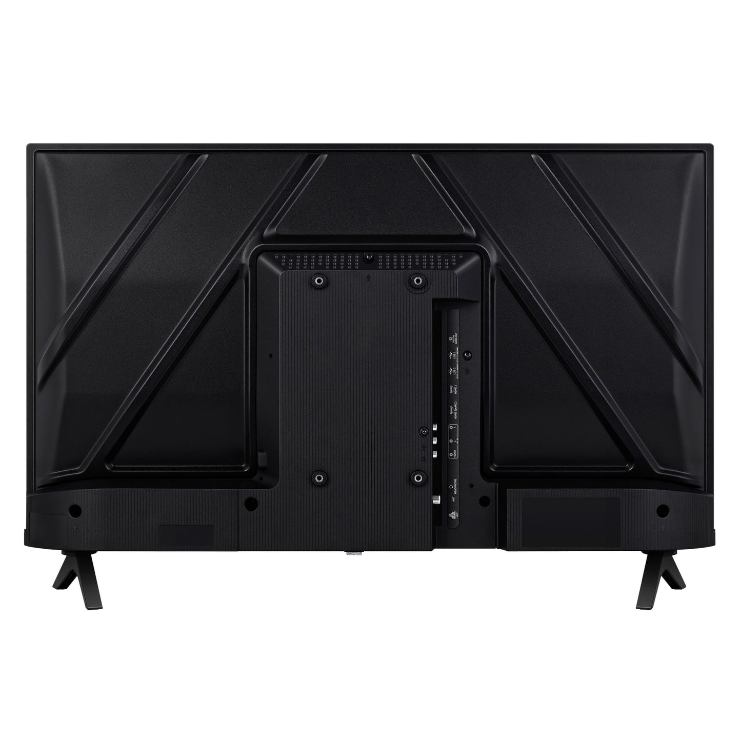 Hisense 43A4KEN Kenya rear panel view showing port cluster and VESA mount area on black chassis