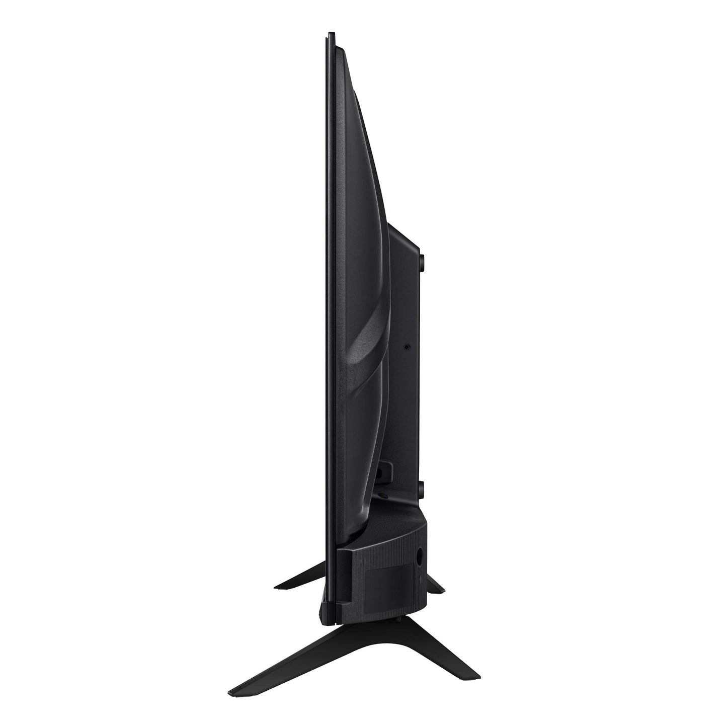 Hisense 43A4KEN Kenya left side profile showing slim chassis depth and stand foot design`
