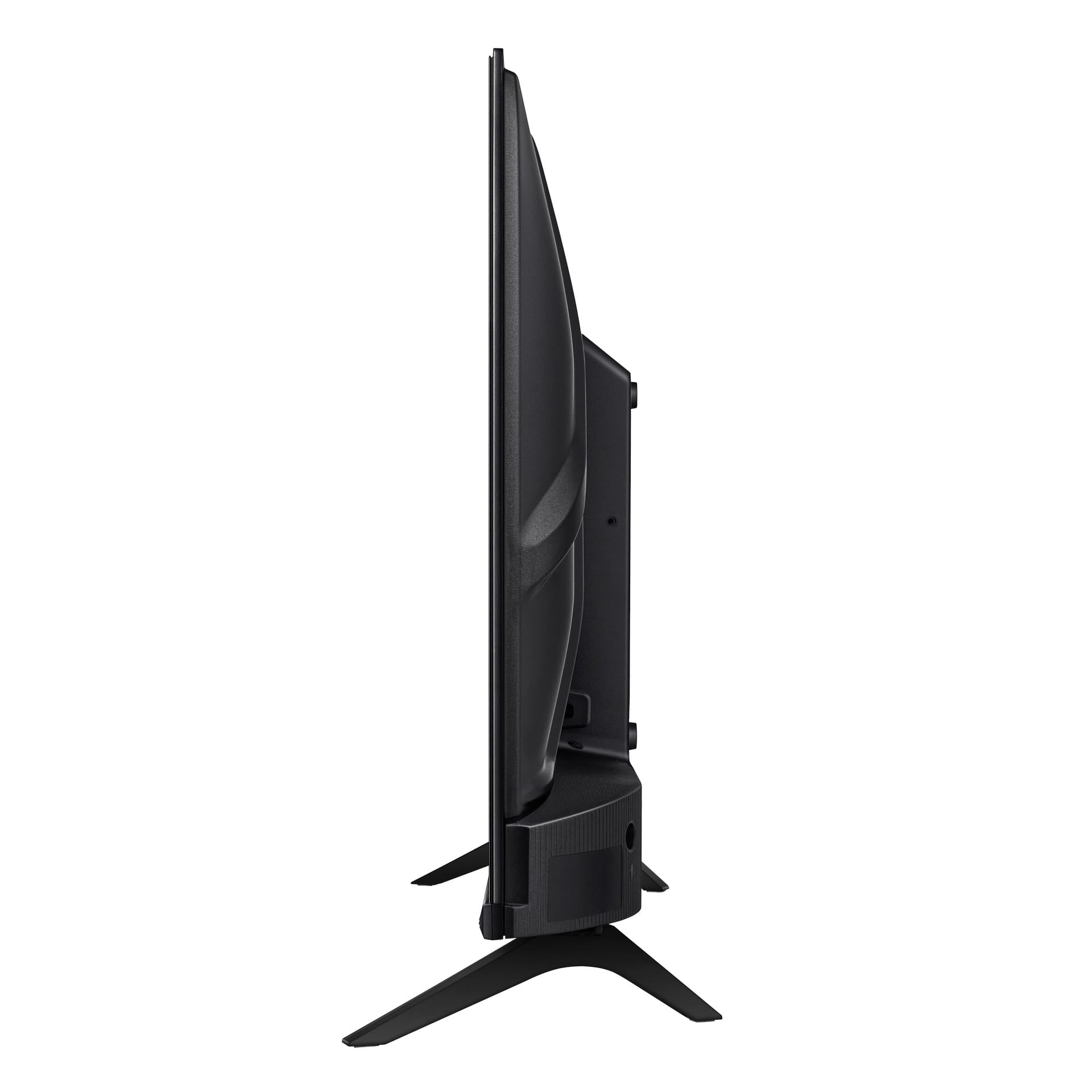 Hisense 43A4KEN Kenya left side profile showing slim chassis depth and stand foot design`