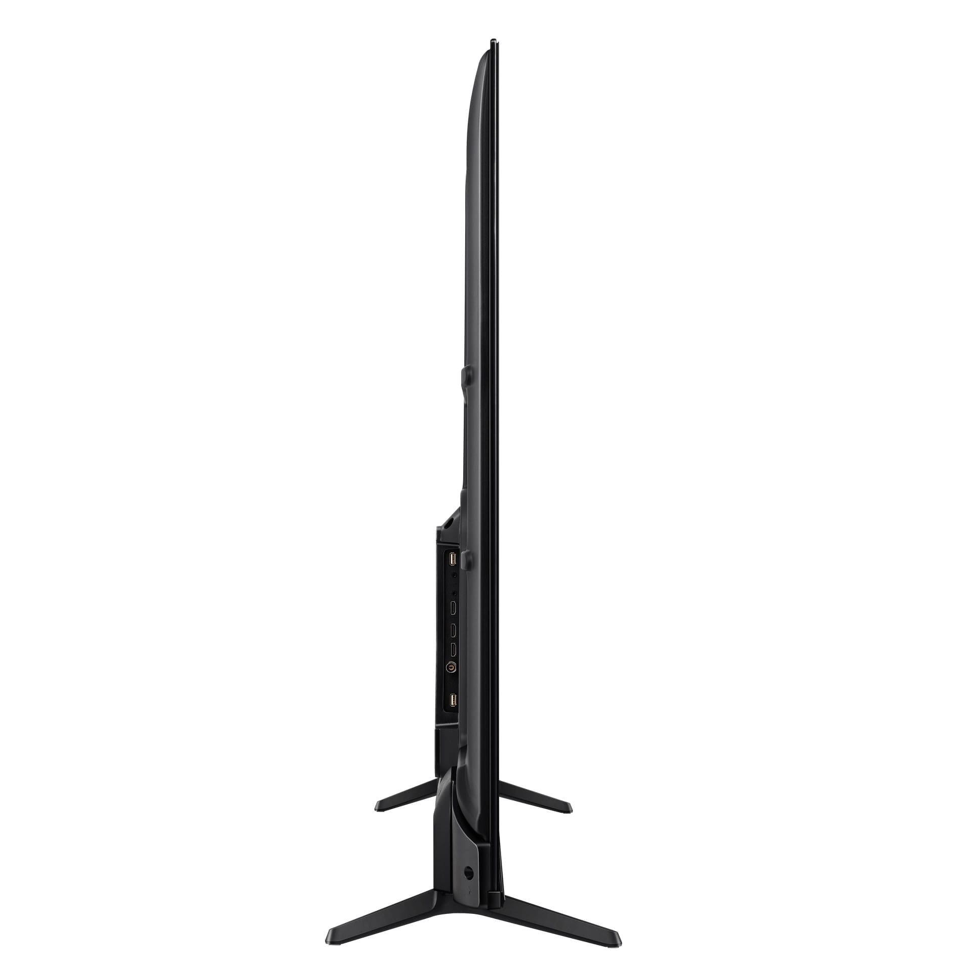 Hisense 50A6KEN Kenya side profile showing ultra-slim panel depth, side-mounted ports, and single centre stand leg